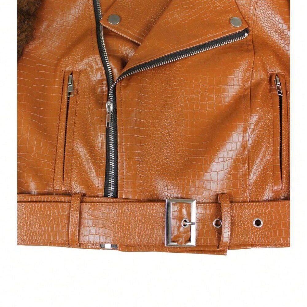 Camel Casual Women's Faux Fur Crocodile Print Jacket - Picture 5 of 6